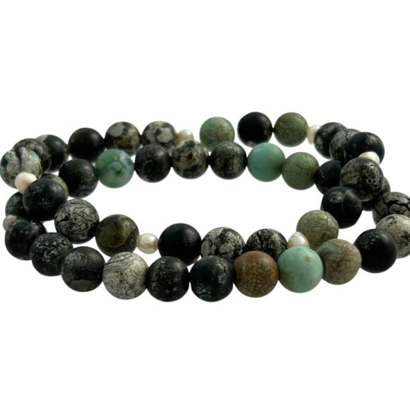 Lot 2 Stretch Bracelets Black Green Beaded Natural Stone Boho Jewelry Gift - Picture 2 of 10